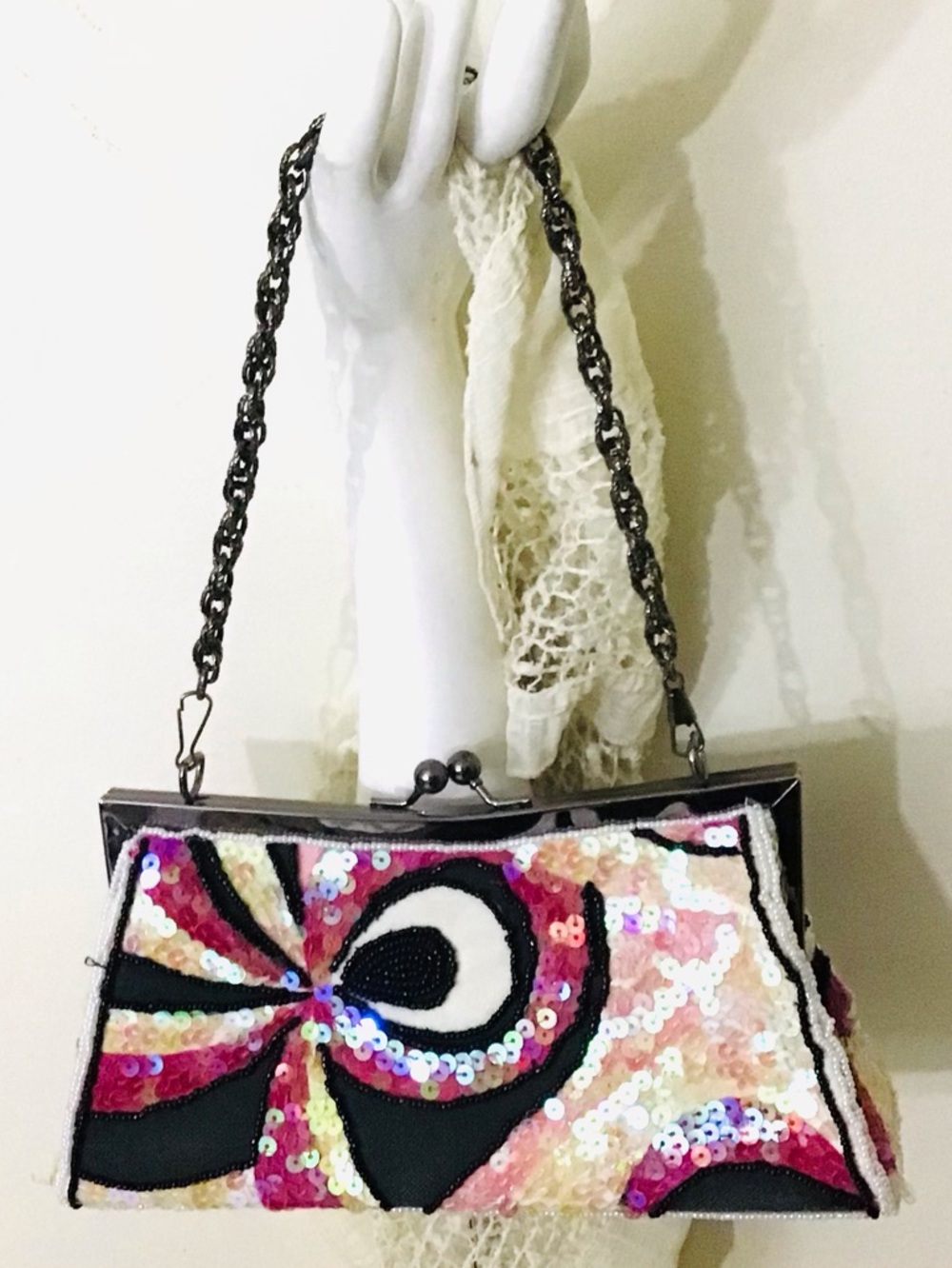 VINTAGE Max Mayer Sequin Beaded Chain Strap Shoulder Bag - Picture 2 of 8